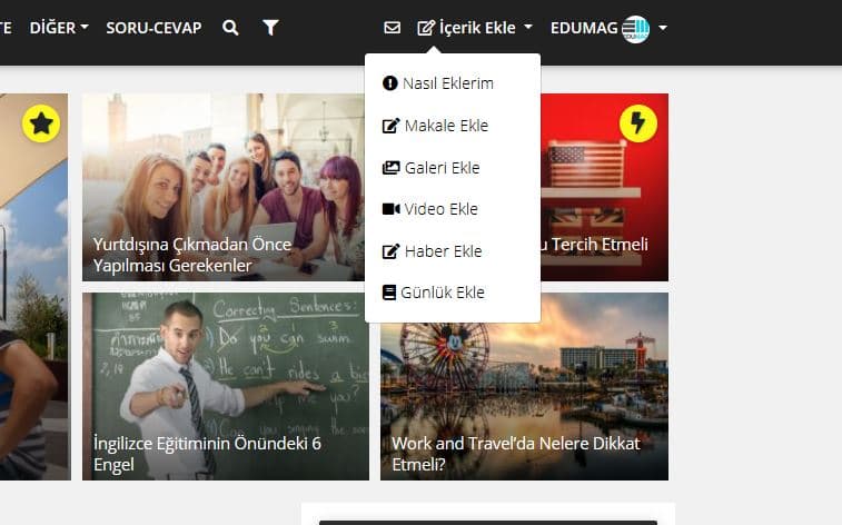 1. Yeni İçerik eklemek için ilk adım, EDUMAG'a giriş yapın!