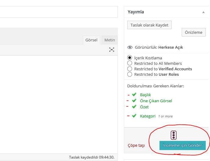10. İçeriğinizi tamamladıysanız "İnceleme için Gönder" e tıklayın.